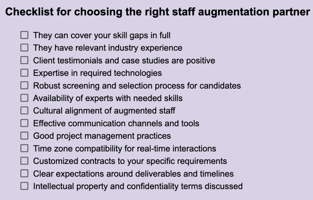 Staff augmentation partner choosing checklist