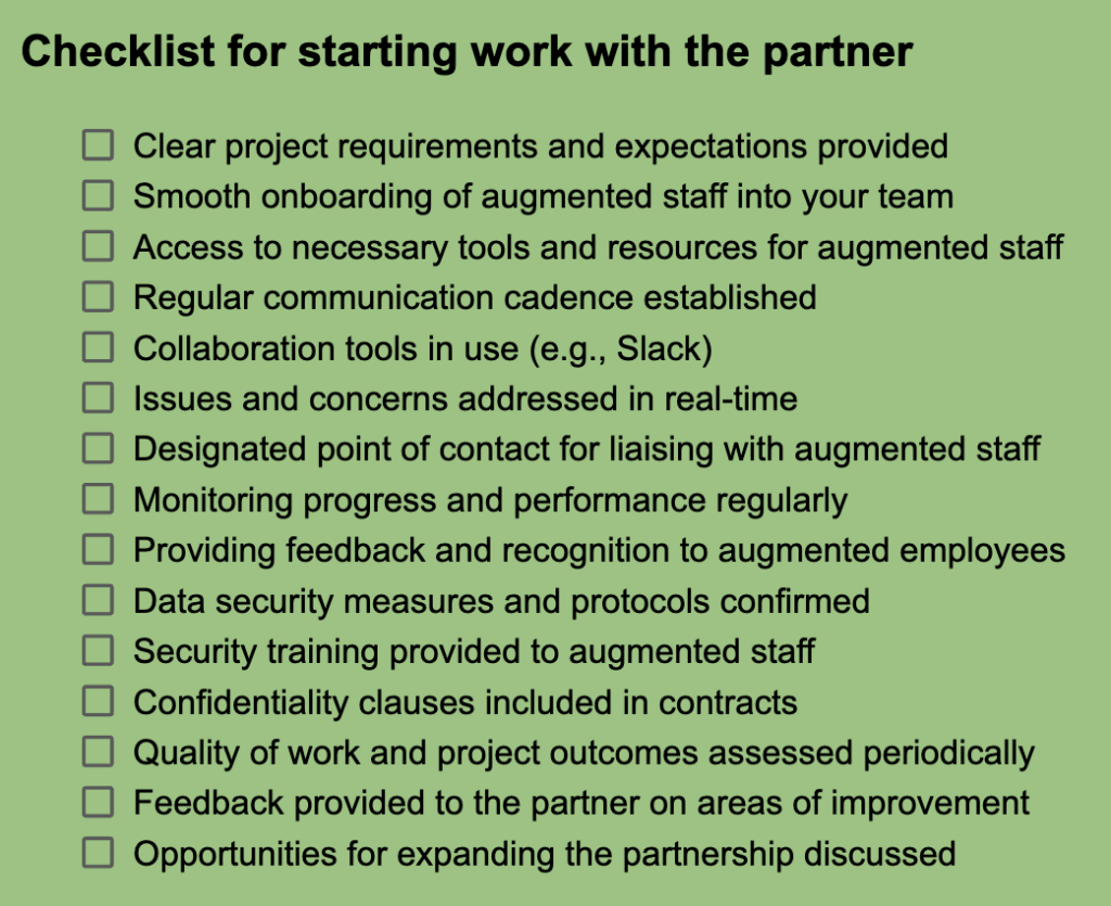 Getting starting with staff augmentation partner cheklist