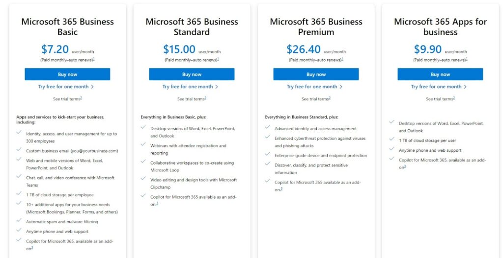 Microsoft 365 pricing plans