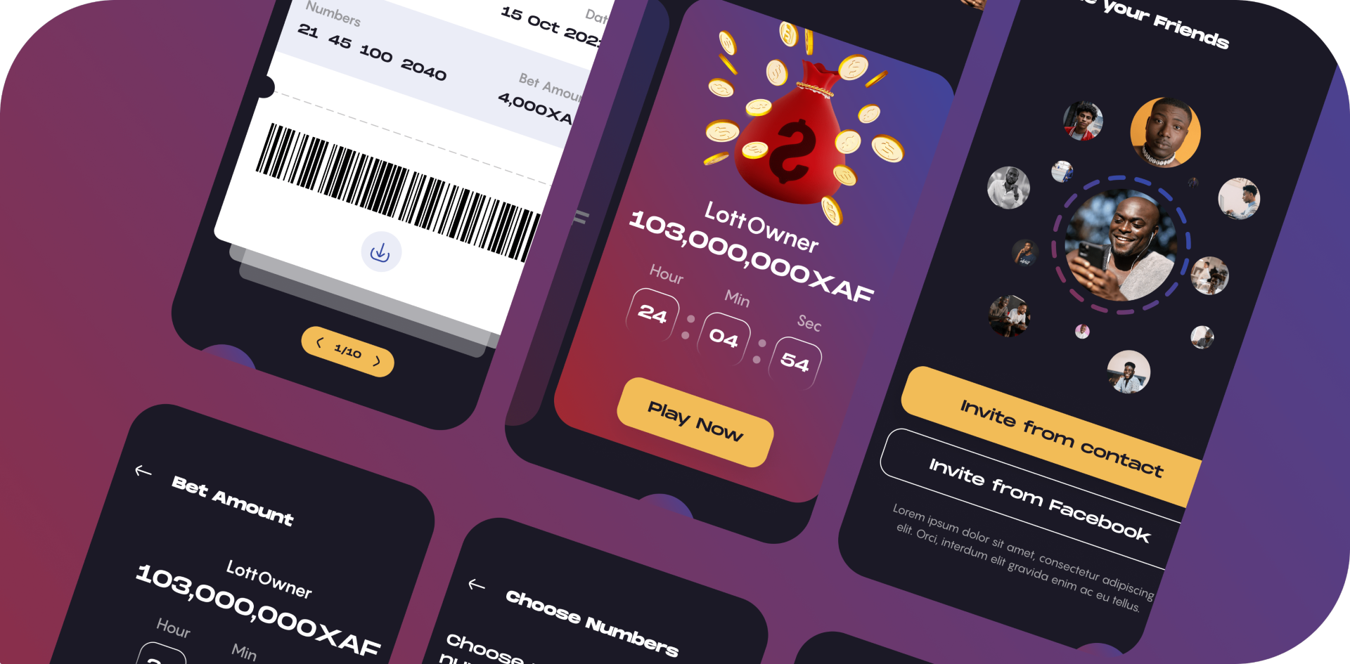 Mobile app interface of a lottery