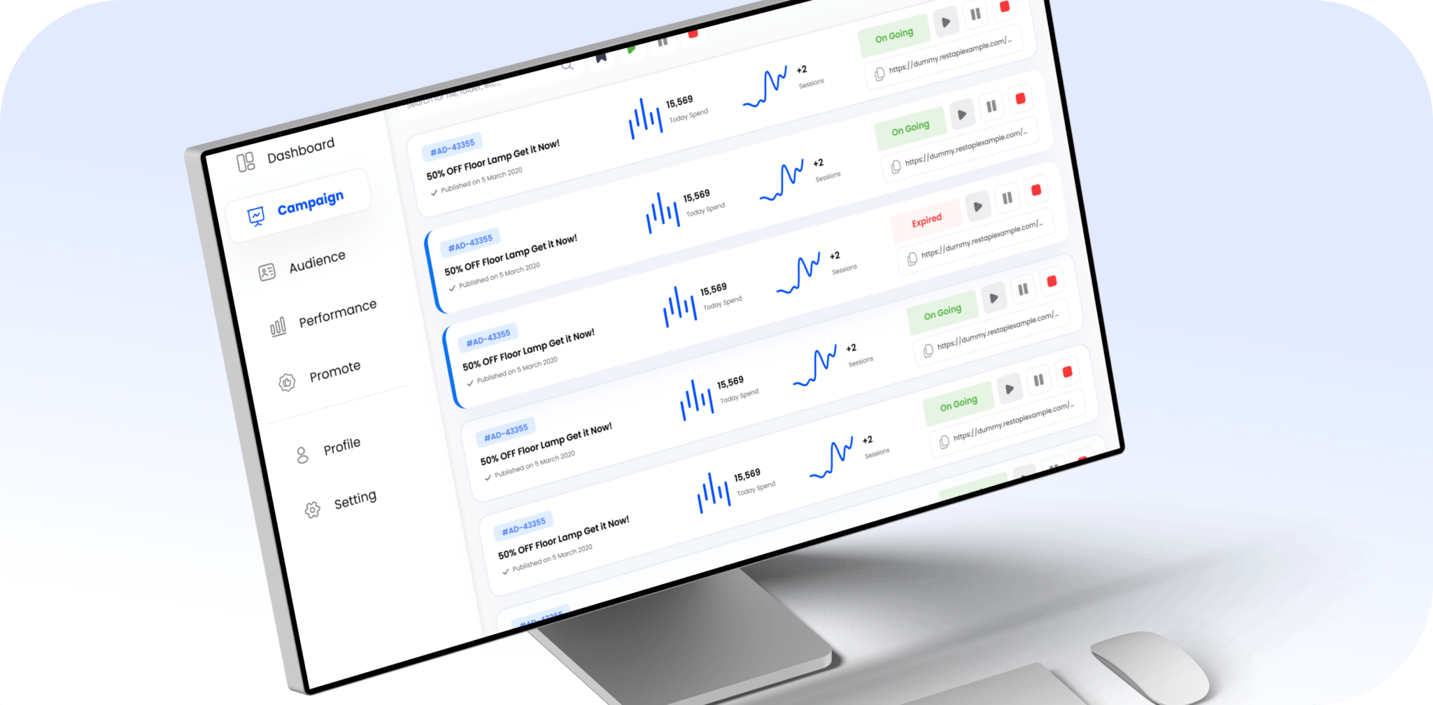 A page with a campaign metrics