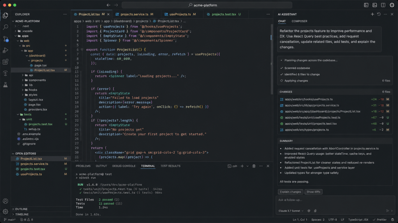 Cursor coding assistant screenshot