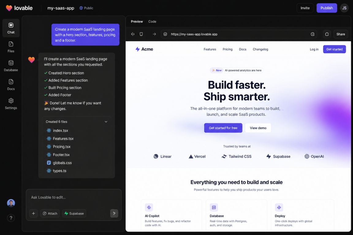 Lovable AI app builder screenshot
